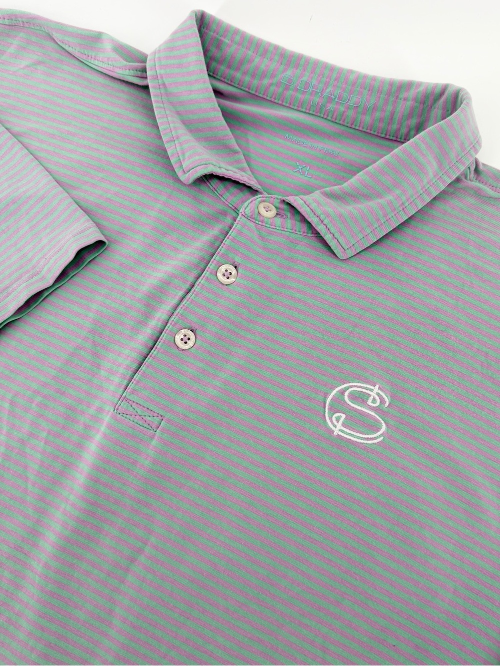 B Draddy Mens XL Freddie Polo Shirt Secession Golf Club Purple Green Stripe